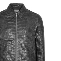 Veste en cuir véritable gaufré croco pour homme, col montant, fermeture éclair sur le devant, respirante, personnalisable, pour l'hiver