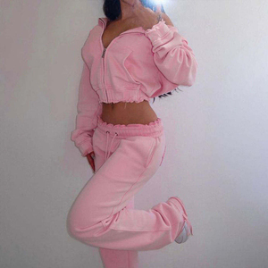 Custom <b>Women's</b> Winter Sweatpants Jogging Hoodie Lounge Wear Set High Quality Zipper Hooded Two Piece Heavy Polyester/Cotton - Product Image 6