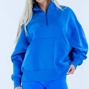 Sudadera Unisex Azul de Forro Polar con Cierre de Cremallera, Corte Holgado, Largo Regular, Color Sólido, Cuello Alto, Estilo Casual, Tejido de Punto, para Otoño - Product Image 6