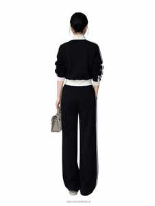 ONETEN <b>Women</b> <b>Black</b> White Color Block Tracksuit Set Turtleneck Zipper Jacket Wide Leg <b>Pants</b> Sporty Loose Fit Lightweight - Product Image 3