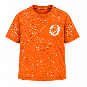 Unisex <b>Bright</b> Orange Pearl Studded <b>T</b> <b>Shirt</b> Stylish Crew Neck Short Sleeve Pearl Embellished Tee for Streetwear and Party Fashion - Product Image 1