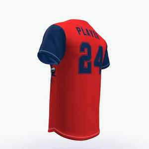 Camiseta de Béisbol para Hombre, Manga Corta, Roja y Azul, Estampado de Dibujos Animados, Cierre de Botones, Poliéster, Corte Regular, Ropa Deportiva para Todas las Temporadas - Product Image 4