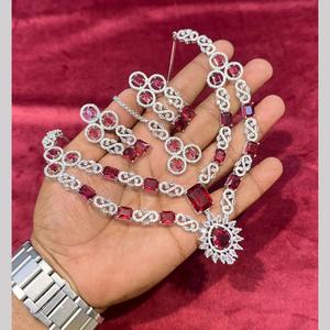 American Diamond <b>Necklace</b> <b>Set</b> <b>Silver</b> Plated Fashion Jewelry 11151697RD - Product Image 1