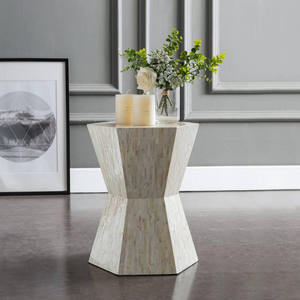 Tabourets incrustés de coquillages à facettes hexagonales, mosaïque de nacre naturelle, table de chevet pour la décoration intérieure - Product Image 3