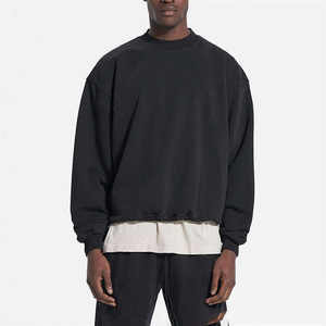 Sudadera casual de corte holgado con hombros caídos, cuello redondo, 100% algodón, tejido French Terry de 380 g/m², personalizable con impresión, para hombre. - Product Image 1