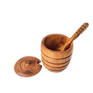 Pot à miel en bois massif écologique, fabriqué à la main, avec couvercle anti-humidité, design moderne pour utilisation en cuisine - Product Image 3