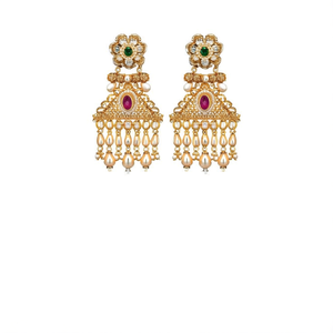 Boucles d'oreilles chandelier en perles d'eau douce et pompons dorés pour mariage - Product Image 2