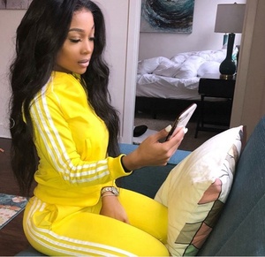 Latest design women's <b>white</b> <b>stripped</b> round neck zipper hoodie with matching joggers trousers - Product Image 4