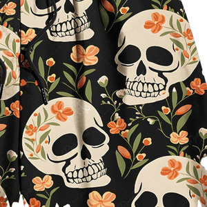 <b>Skull</b> Floral Print Bermuda Shorts Elastic Waist Casual Summer Board Shorts Digital Printing Polyester Fabric - Product Image 3