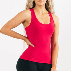 Camiseta sin mangas rosa para mujer, cuello redondo, color sólido, tejido de punto, spandex, poliéster, transpirable, estilo deportivo, longitud regular - Product Image 6