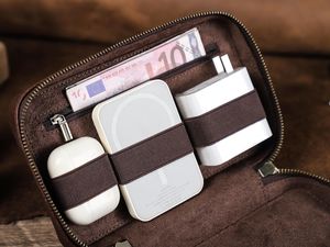 Travel Friendly Genuine Leather Smell Proof Protection <b>Cable</b> Organizer Roll Cord Holder Electronic Wire Management Accessories - Product Image 2