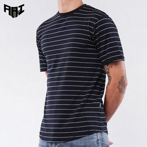 Fabricant de t-shirts personnalisés pour hommes, couleur unie, rayé, col rond, coton, vêtements streetwear, fournisseur de production en gros - Product Image 1