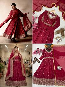 Red <b>Colour</b> Gown <b>Set</b> for Women Elegant Ethnic Wear with Dupatta Perfect for Wedding Festive Party and Special Occasions - Product Image 4