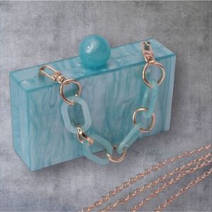 Pochette de luxe en résine faite à la main pour femmes, sac à main de soirée tendance avec vaisselle et décorations - Product Image 6