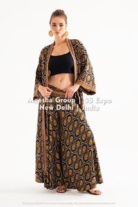 Robe kimono longue en soie à imprimé cachemire pour femme avec ceinture à nouer – Robe de plage et de piscine – Assortiment - Product Image 3