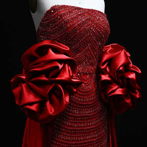 Jancember SZ492豪華なブルゴーニュスパンコールビーズストラップレスイブプロムドレスケープ付き - Product Image 5