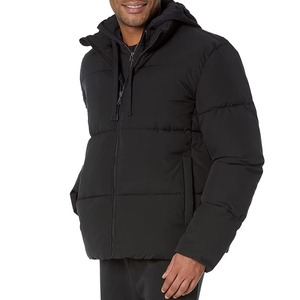 Veste matelassée noire pour homme, coupe-vent, rembourrée de duvet, fermeture éclair, manteau d'hiver décontracté, coupe régulière, couleur unie, vêtement d'extérieur - Product Image 4