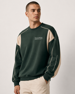 Sweat-shirt à col rond bleu marine pour homme avec manches raglan crème, logo brodé, coupe classique, pull en tricot décontracté, vêtement d'automne - Product Image 5