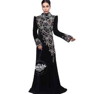 Vestido Abaya Importado de Terciopelo con Lentejuelas de Cristal y Cuentas, Largo hasta el Suelo, Manga Larga, Estilo Sencillo y Discreto, Silueta en A, con Sujetador Incorporado - Product Image 4