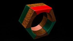 Anneau de serviette en bois géométrique avec design multicolore, décoration de table moderne pour fête, largeur 5 cm, durable - Product Image 2
