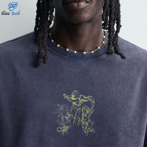Camiseta de algodón extragrande para hombre, manga corta, cuello redondo, estampado frontal, estilo casual urbano, talla grande, jersey de punto azul oscuro - Product Image 5