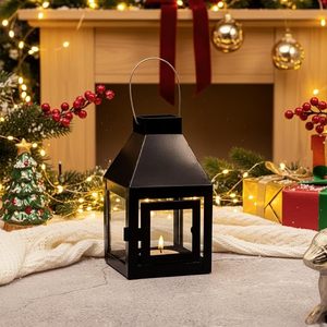 Lanterne en métal noir tendance, résistante à la rouille, porte-bougie pour décoration intérieure et extérieure - Product Image 1