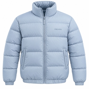 Blouson matelassé bleu clair pour homme, léger, col montant, fermeture éclair, veste d'hiver décontractée, streetwear, personnalisable - Product Image 1