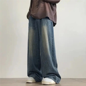 Jeans Streetwear de Haute Qualité pour Hommes, Coupe Large, Baggy, Logo Personnalisé, Couleur Unie, Pantalon en Denim Uni pour Hommes - Product Image 2