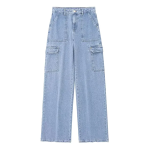 Pantalones Vaqueros Anchos de Mezclilla Azul Claro para Hombre, Estilo Baggy, Desgastados, de Corte Holgado - Product Image 1