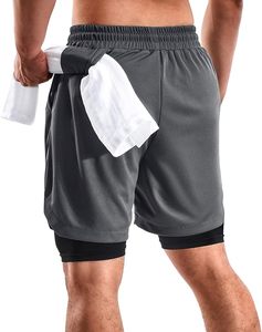 Shorts de sport pour hommes très vendus, style décontracté, double couche, polyester, couleur unie, écologiques, pour la course à pied - Product Image 4