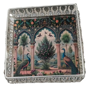 German Silver Metal <b>Hamper</b> <b>Basket</b> with Handles and Pichwai Dry Fruit Jar Elegant Gifting Set - Product Image 6