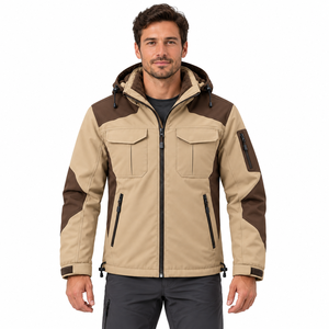 Veste d'hiver softshell pour homme avec logo OEM, pour la chasse et les voyages, capuche amovible, doublure polaire, deux tons, multi-poches - Product Image 4