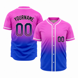 Camiseta de Béisbol con Estampado de Gradiente por Transferencia de Calor Personalizada, Malla Transpirable, Cierre Completo con Botones, Camiseta Deportiva de Secado Rápido 100% - Product Image 1