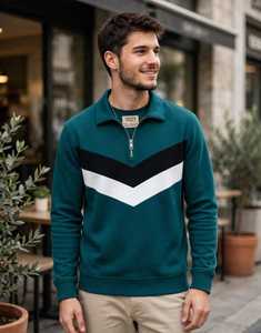 เสื้อสเวตเตอร์ครึ่งซิปผ้าเฟรนช์เทอร์รี่ยูนิเซ็กซ์ ONETEN APPARELS สำหรับชุดนักเรียนมัธยม 100% ผ้าฝ้าย สีเขียว ดำ ขาว ลายเชฟรอน - Product Image 6