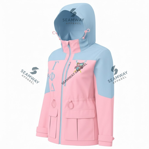 Veste de pluie à capuche Gamma Phi Delta Sorority, veste universitaire en softshell en gros, veste de pluie imperméable de haute qualité pour femmes - Product Image 3