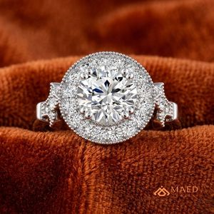 Bague de fiançailles de luxe en moissanite taille ronde avec halo floral, plaqué or rose, bande pavée, cadeau de bijoux pour mariage et anniversaire - Product Image 4