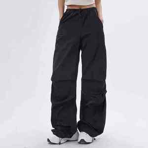 Hot Sale <b>Men's</b> Casual Custom Baggy Curved <b>Nylon</b> Track Pants Distressed Mid Quick Dry Elasticity Stacked Plain Windbreak - Product Image 4