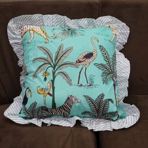 Animal Print Ruffle Cushion Cover Square Bohemian Style Decorative Pillowcase for <b>Home</b> Use Polyester Cotton Mix - Product Image 5