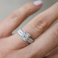 Magnifique ensemble de bagues en argent sterling avec diamant blanc taille princesse et halo, bijoux pour femme, cadeau d'anniversaire, de mariage ou de fiançailles