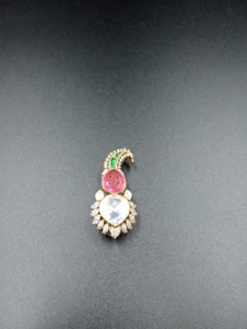 <b>Gold</b> Plated Silver Brooch Pear Cut Cubic Zirconia Pink Green Stones Unisex Party Jewelry <b>Clothes</b> Peacock Design Brooch Pins - Product Image 1
