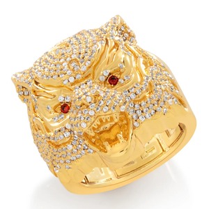Luxury Sterling Silver <b>Gold</b> Tiger Head Wedding <b>Cocktail</b> <b>Ring</b> Red Eyes Diamond Stones Unisex Bold Animal Inspired Hip Hop Fashion - Product Image 1
