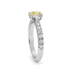 Bague solitaire en diamant jaune fantaisie, taille brillant rond, or blanc, bague de fiançailles classique pour femme - Product Image 4