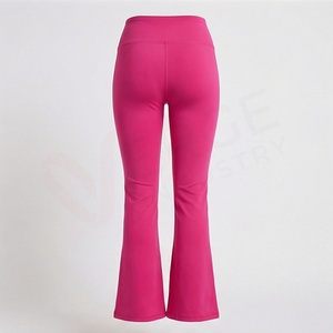 High Waist Flared Leg <b>Ankle</b>-<b>Length</b> Yoga <b>Leggings</b> Solid Pink Spandex Nylon Seamless Elastic Waist - Product Image 2