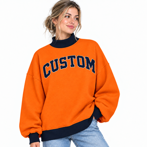 Hot Selling <b>Top</b> Quality New Style Polyester/Cotton Material Oversized <b>Orange</b> Color Mockneck Sweatshirt For <b>Women's</b> Street Wear - Product Image 1