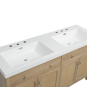 Meuble-lavabo double vasque de 60 pouces avec vasque SMC, 2 plateaux amovibles/tiroirs rabattables, 4 tiroirs souples et grand espace de rangement - Product Image 5