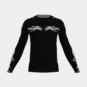 Chemise de sport à manches longues noire pour homme avec imprimé tribal blanc, en polyester à séchage rapide, pour l'entraînement et les activités de plein air - Product Image 4