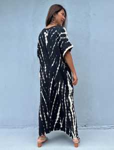 Alice 25 Black Shibori <b>Kaftan</b> Dress With Pockets Tropical Vacation Luxury Lounge Wear <b>Plus</b> <b>Size</b> - Product Image 2