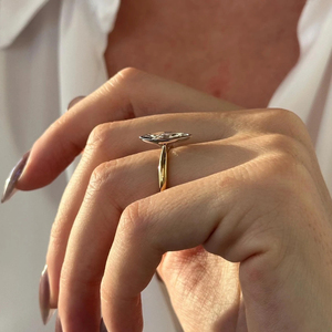 <b>Solitaire</b> Engagement <b>Ring</b> 14K Gold Elegant Modern Design 2 Carat Marquise Lab Grown Diamond Two Tone Bezel <b>Ring</b> - Product Image 3