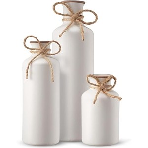 Jarrones Cónicos de Cerámica Blanca con Lazo de Yute |   Macetas Decorativas al por Mayor - Product Image 1