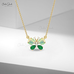 Collar con Colgante de Mariposa Chordia Jewels, Ópalo Etíope y Esmeralda de 7x5mm con Detalles de Diamantes, Estilo Romántico, Joyería para Mujer - Product Image 6